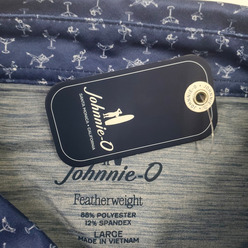 Johnnie-O Featherweight Golf Polo Shirt Mens Size Large Cocktail Print Blue NWT